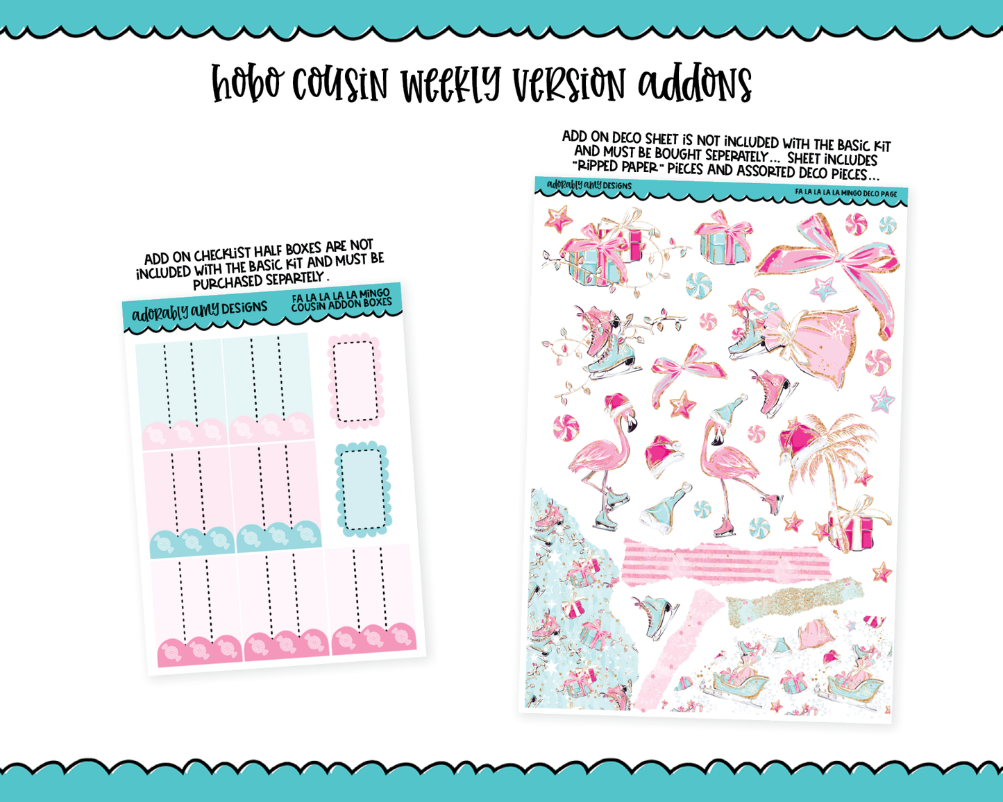 Hobonichi Cousin Weekly Fa La La La La Mingo Holiday Themed Planner Sticker Kit for Hobo Cousin or Similar Planners