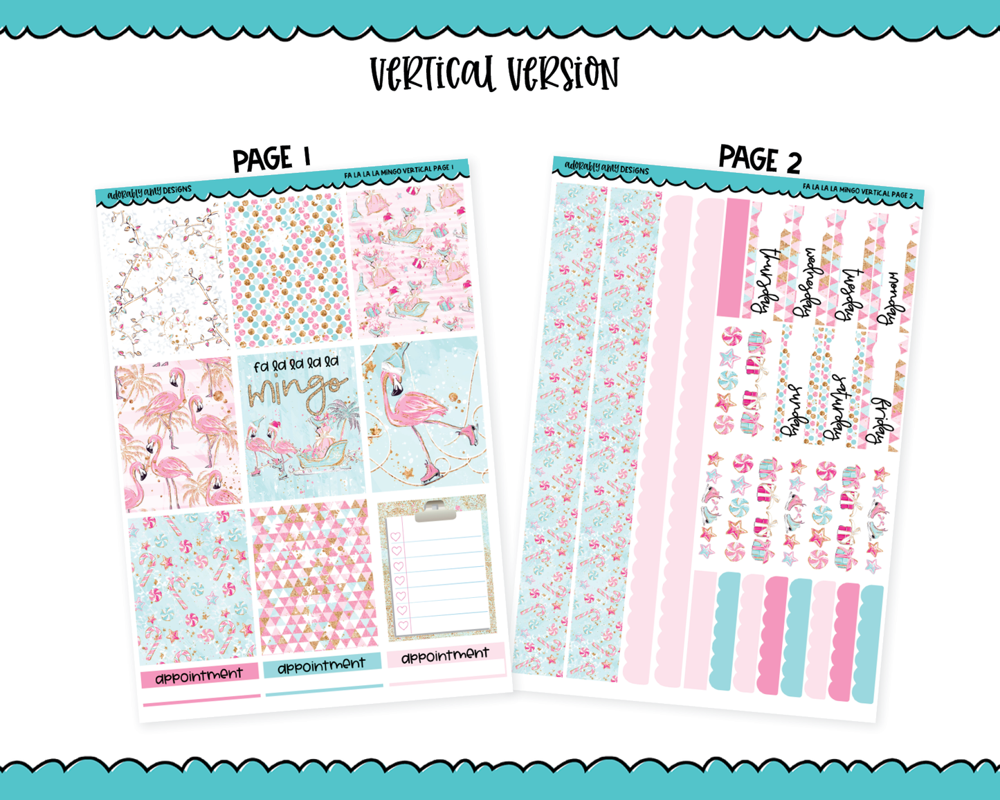 Vertical Fa La La La La Mingo Holiday Themed Planner Sticker Kit for Vertical Standard Size Planners or Inserts