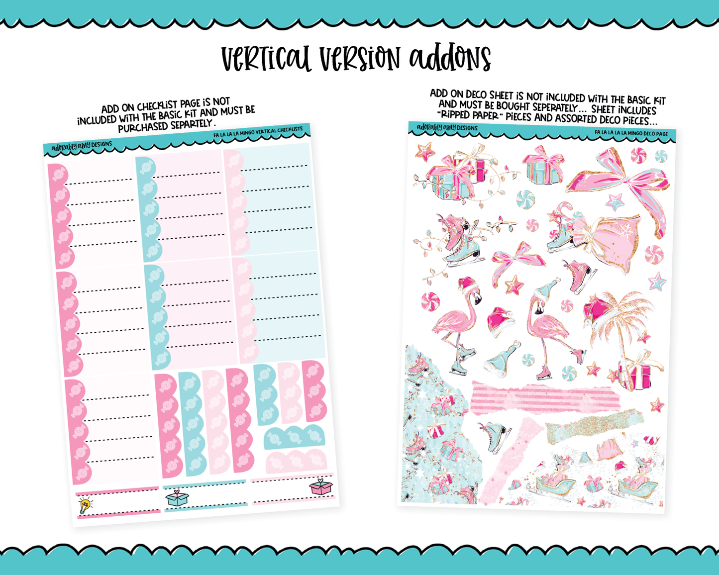 Vertical Fa La La La La Mingo Holiday Themed Planner Sticker Kit for Vertical Standard Size Planners or Inserts