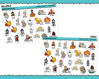 Doodled Planner Girls Character Stickers Fall Bucket List Decoration Planner Stickers for any Planner or Insert