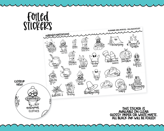 Foiled Doodled Planner Girls Fall Bucket List Planner Stickers for any Planner or Insert