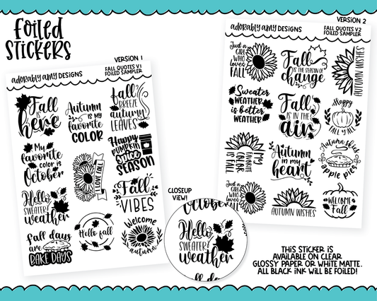 Foiled Fall Quotes Two Versions Quote Samplers Planner Stickers for any Planner or Insert