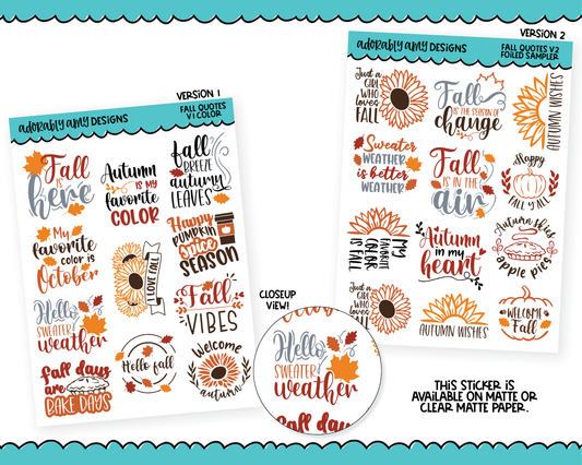 Fall Quotes Two Versions Quote Samplers Planner Stickers for any Planner or Insert