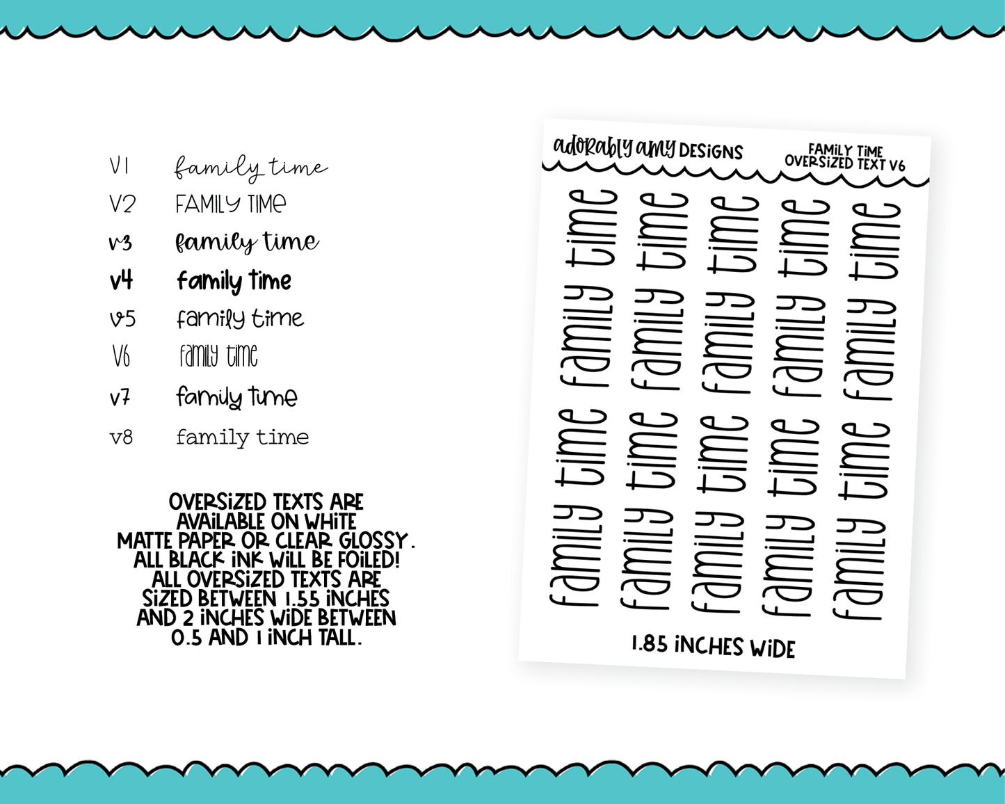 Foiled Oversized Text - Family Time Large Text Planner Stickers