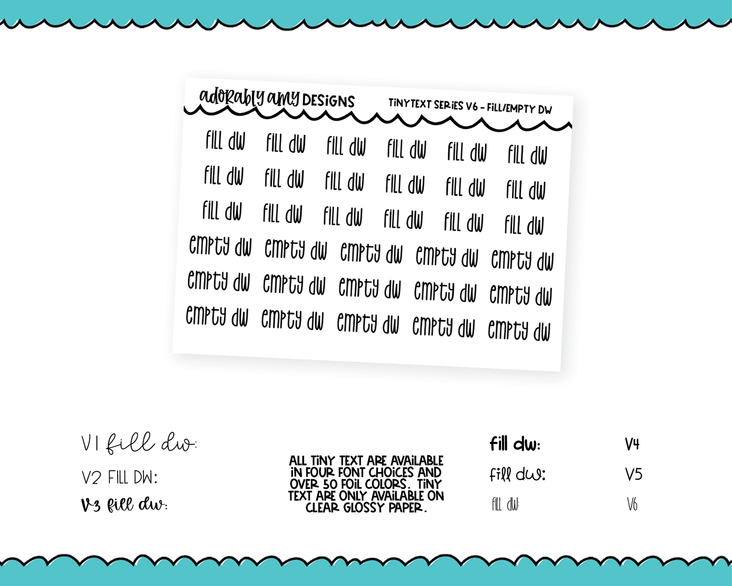 Foiled Tiny Text Series - Fill/Empty Dishwasher Checklist Size Planner Stickers for any Planner or Insert