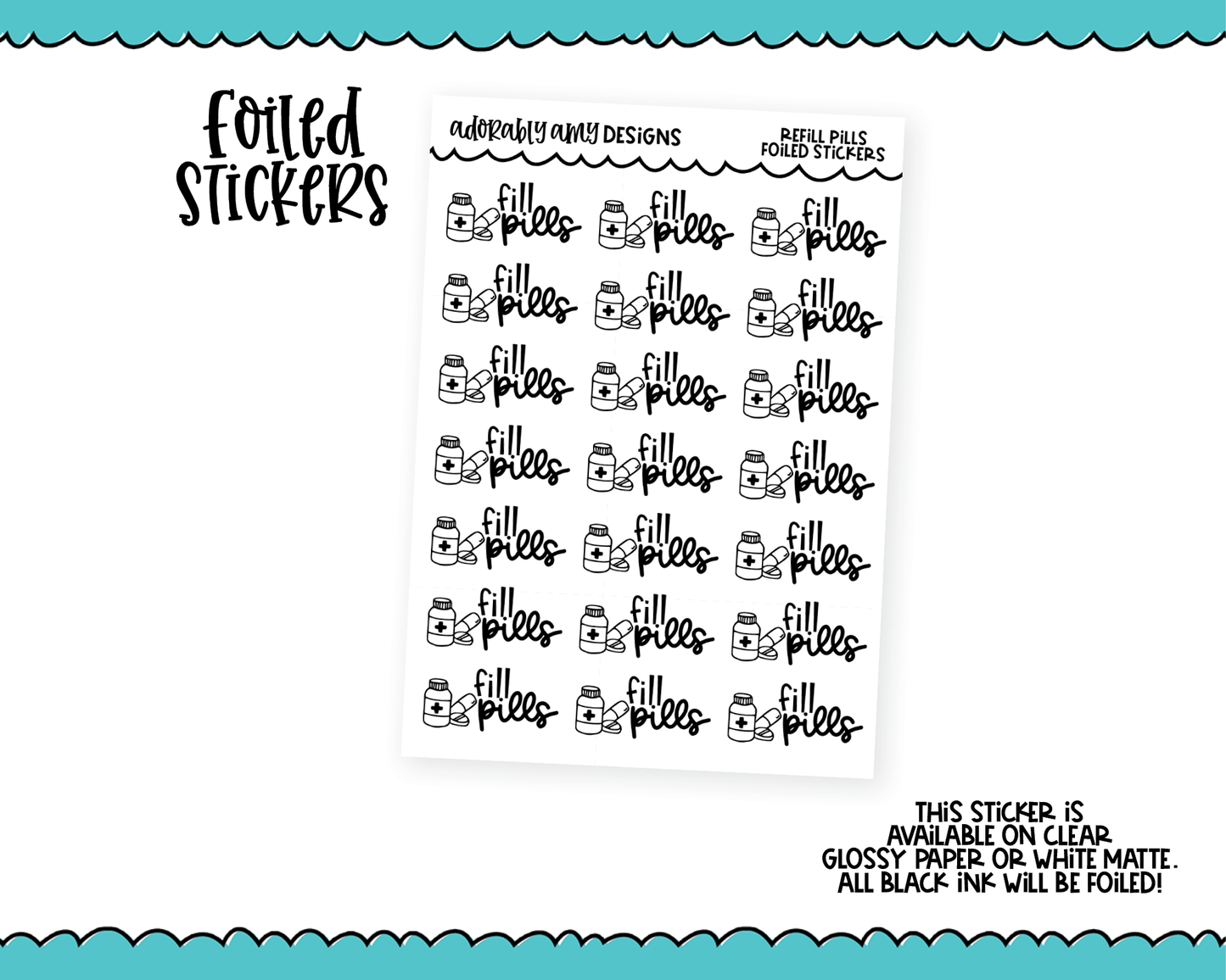 Foiled Functional Fill Pills Reminder Planner Stickers for any Planner or Insert