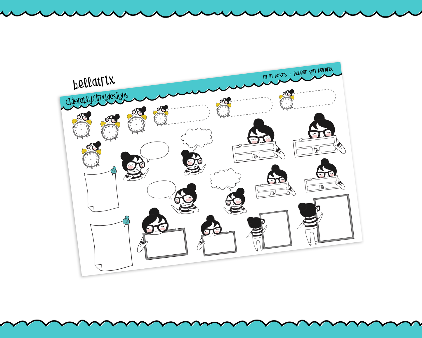 Planner Girls Character Stickers Fill In Boxes Appointment Labels Boxes Sticky Notes Planner Stickers for any Planner or Insert - Adorably Amy Designs