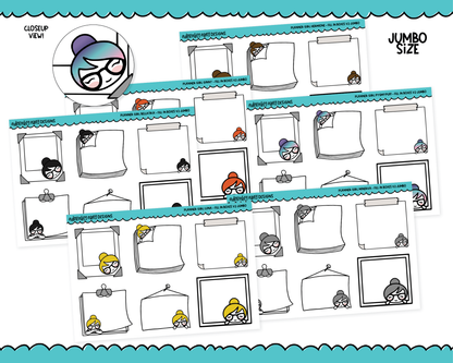 Doodled Planner Girls Character Stickers Fill In Boxes V2 Labels Boxes Sticky Notes Planner Stickers for any Planner or Insert