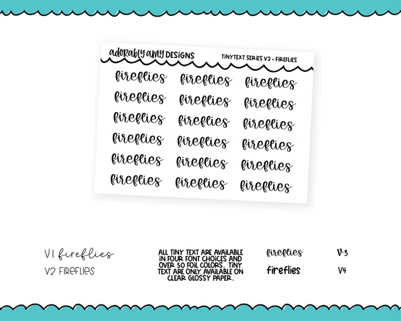 Foiled Tiny Text Series - Fireflies Checklist Size Planner Stickers for any Planner or Insert