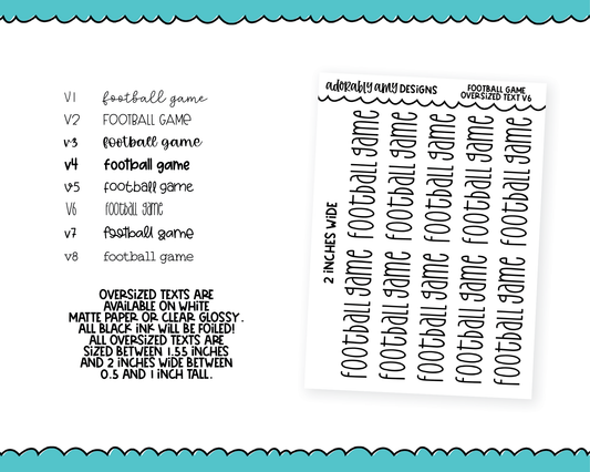 Foiled Oversized Text - Football Game Large Text Planner Stickers