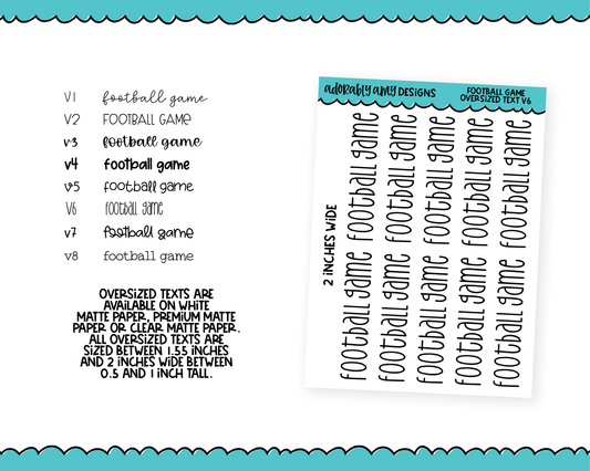 Oversized Text - Football Game Large Text Planner Stickers