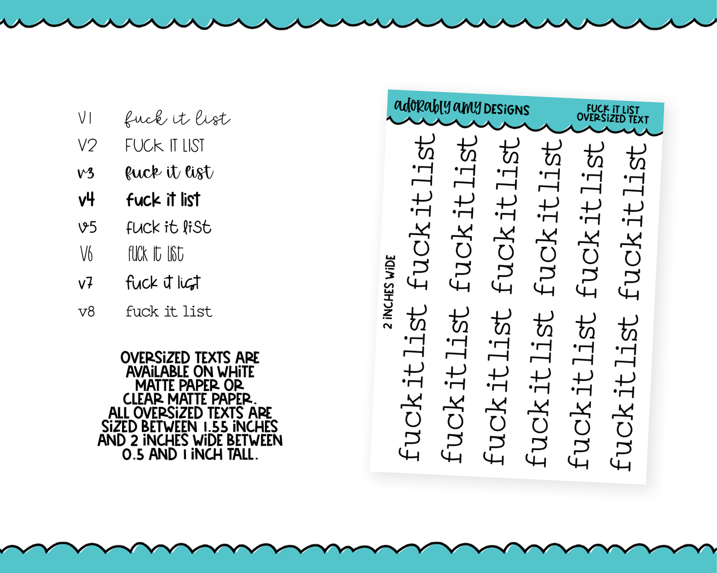 Oversized Text - Fuck It List Large Text Planner Stickers