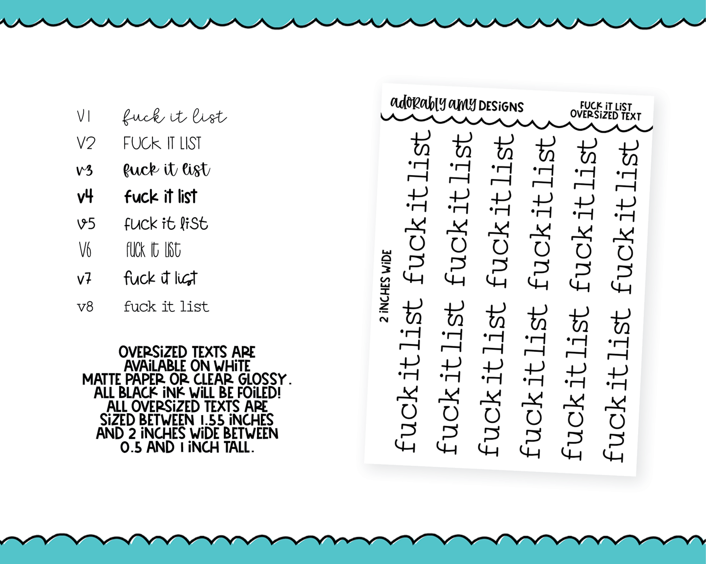 Foiled Oversized Text - Fuck It List Large Text Planner Stickers