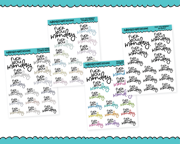 Rainbow or Black F*ck You Monday Snarky Typography Planner Stickers for any Planner or Insert
