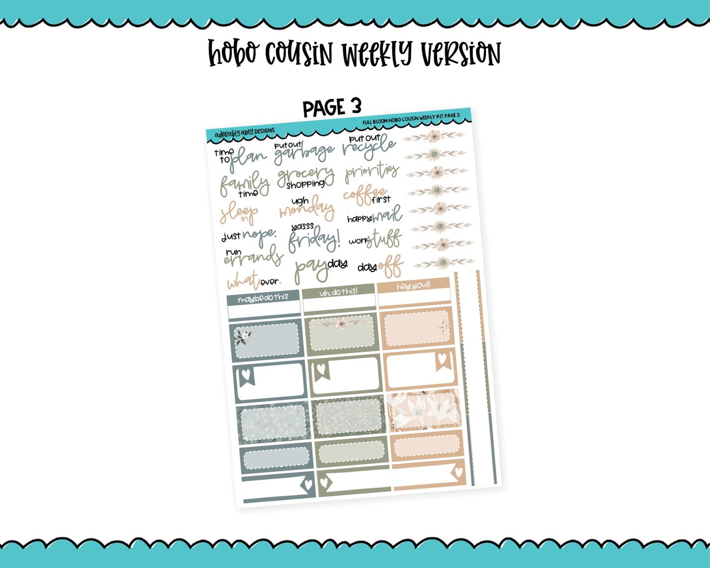 Hobonichi Cousin Weekly Full Bloom Planner Sticker Kit for Hobo Cousin or Similar Planners