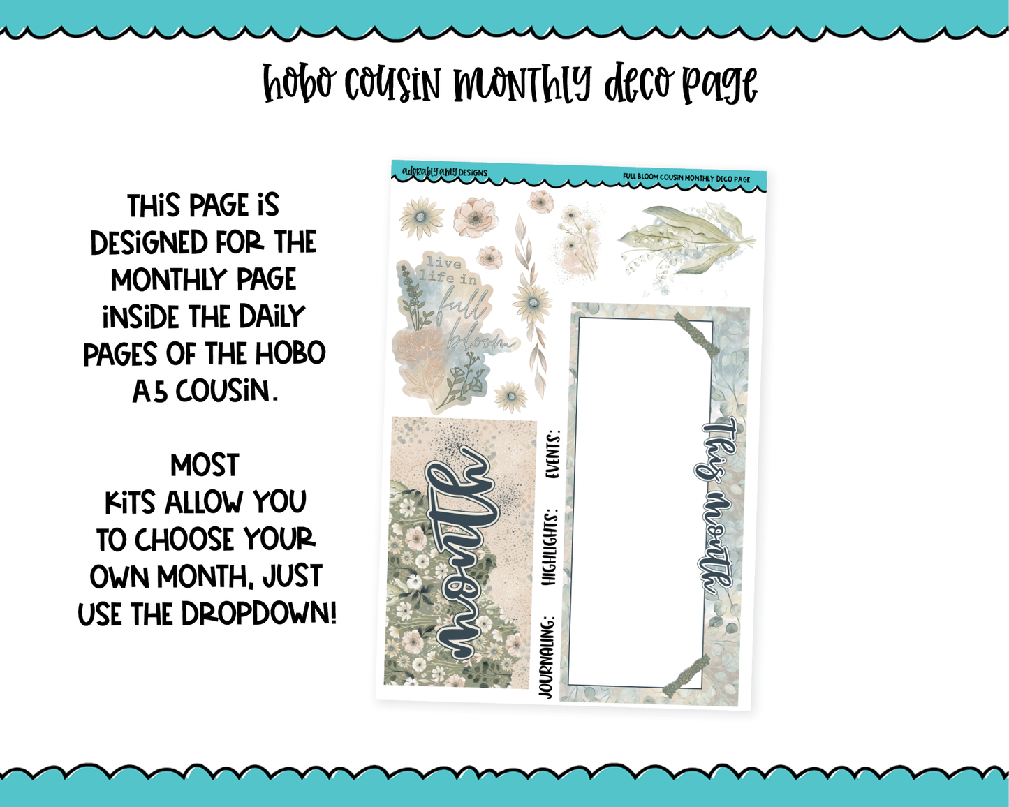 Hobonichi Cousin Monthly Pick Your Month Full Bloom Planner Sticker Kit for Hobo Cousin or Similar Planners