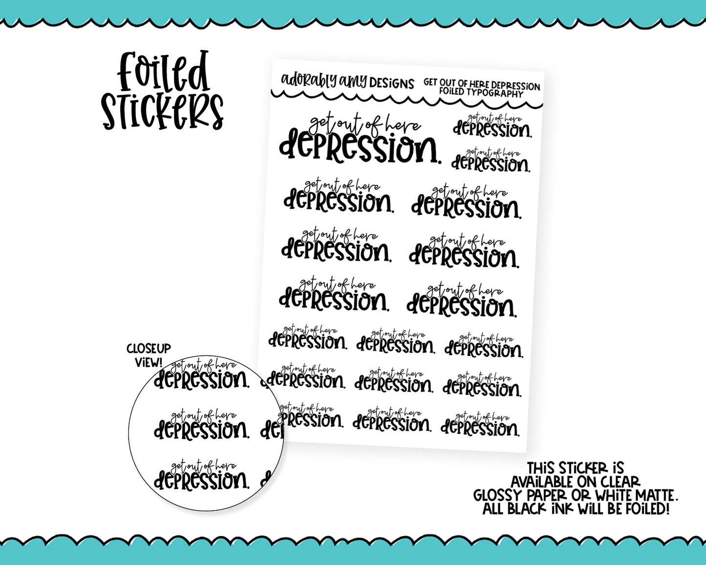 Foiled Get Out of Here Depression Snarky Typography Planner Stickers for any Planner or Insert