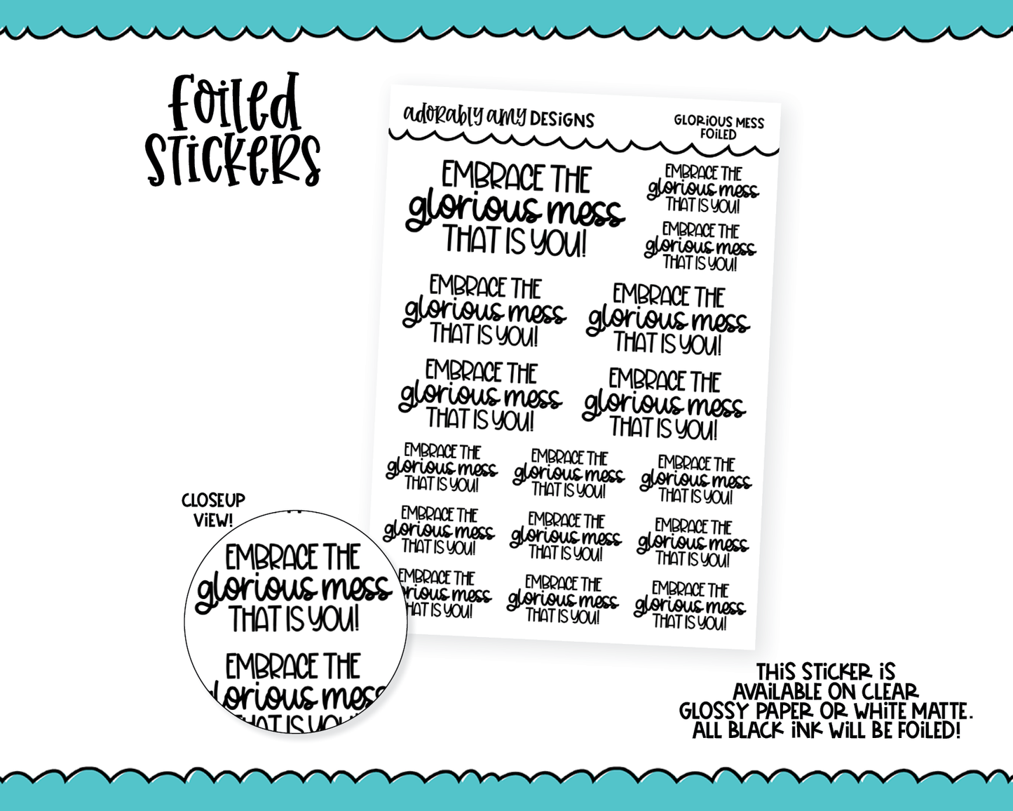 Foiled Glorious Mess Planner Stickers for any Planner or Insert