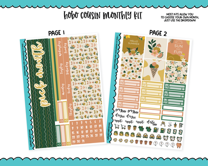 Hobonichi Cousin Monthly Pick Your Month Golden Summer Themed Planner Sticker Kit for Hobo Cousin or Similar Planners