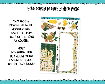 Hobonichi Cousin Monthly Pick Your Month Golden Summer Themed Planner Sticker Kit for Hobo Cousin or Similar Planners