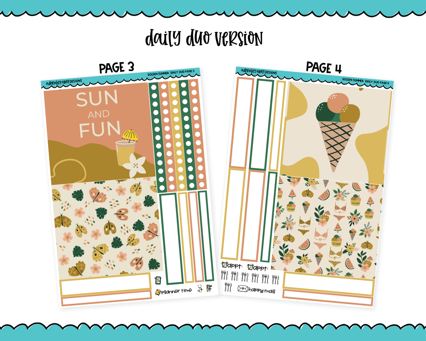 Daily Duo Golden Summer Themed Weekly Planner Sticker Kit for Daily Duo Planner