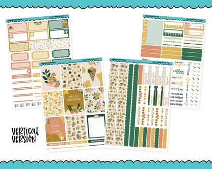 Vertical Golden Summer Themed Planner Sticker Kit for Vertical Standard Size Planners or Inserts