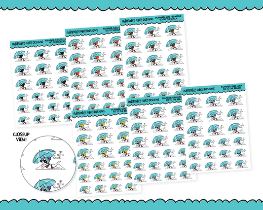 Doodled Planner Girls Character Stickers Go To Beach Decoration Planner Stickers for any Planner or Insert