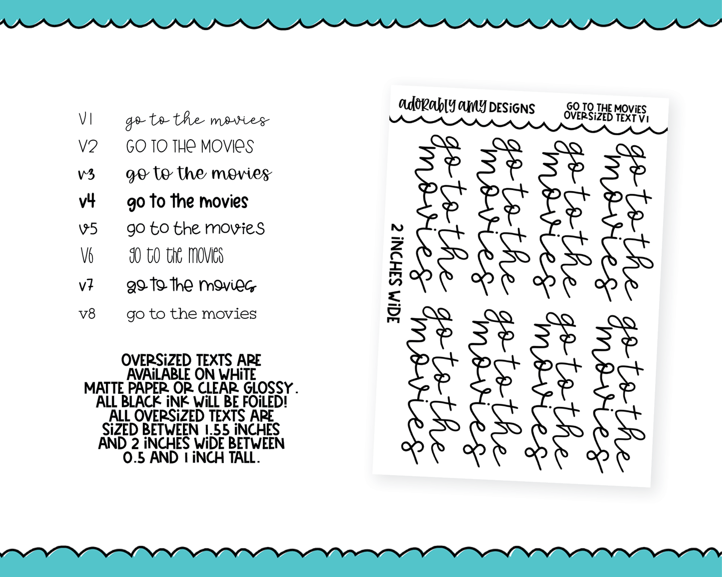 Foiled Oversized Text - Go to the Movies Large Text Planner Stickers