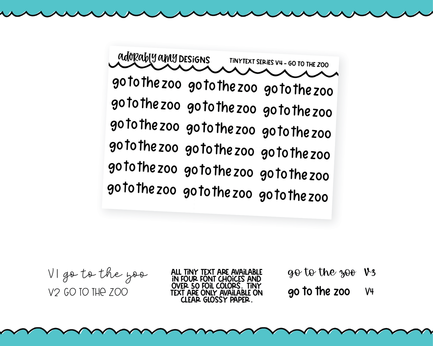 Foiled Tiny Text Series - Go To The Zoo Checklist Size Planner Stickers for any Planner or Insert
