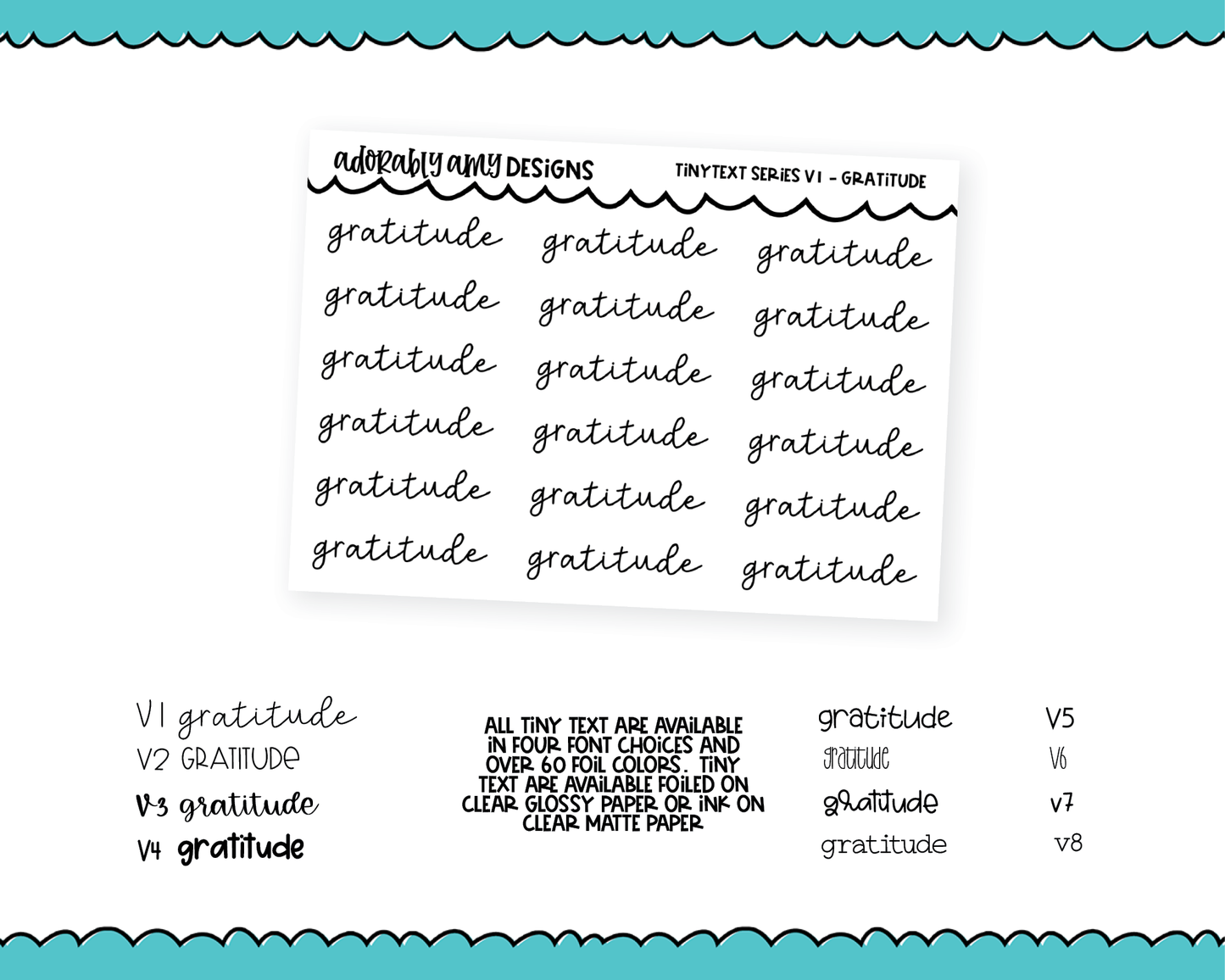 Foiled Tiny Text Series - Gratitude Checklist Size Planner Stickers for any Planner or Insert