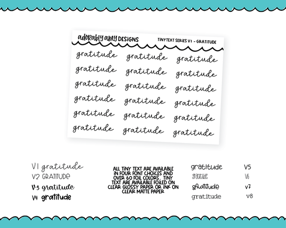 Foiled Tiny Text Series - Gratitude Checklist Size Planner Stickers for any Planner or Insert