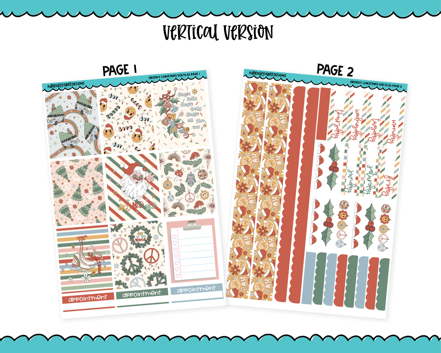 Vertical Groovy Christmas Holidays and Christmas Themed Planner Sticker Kit for Vertical Standard Size Planners or Inserts