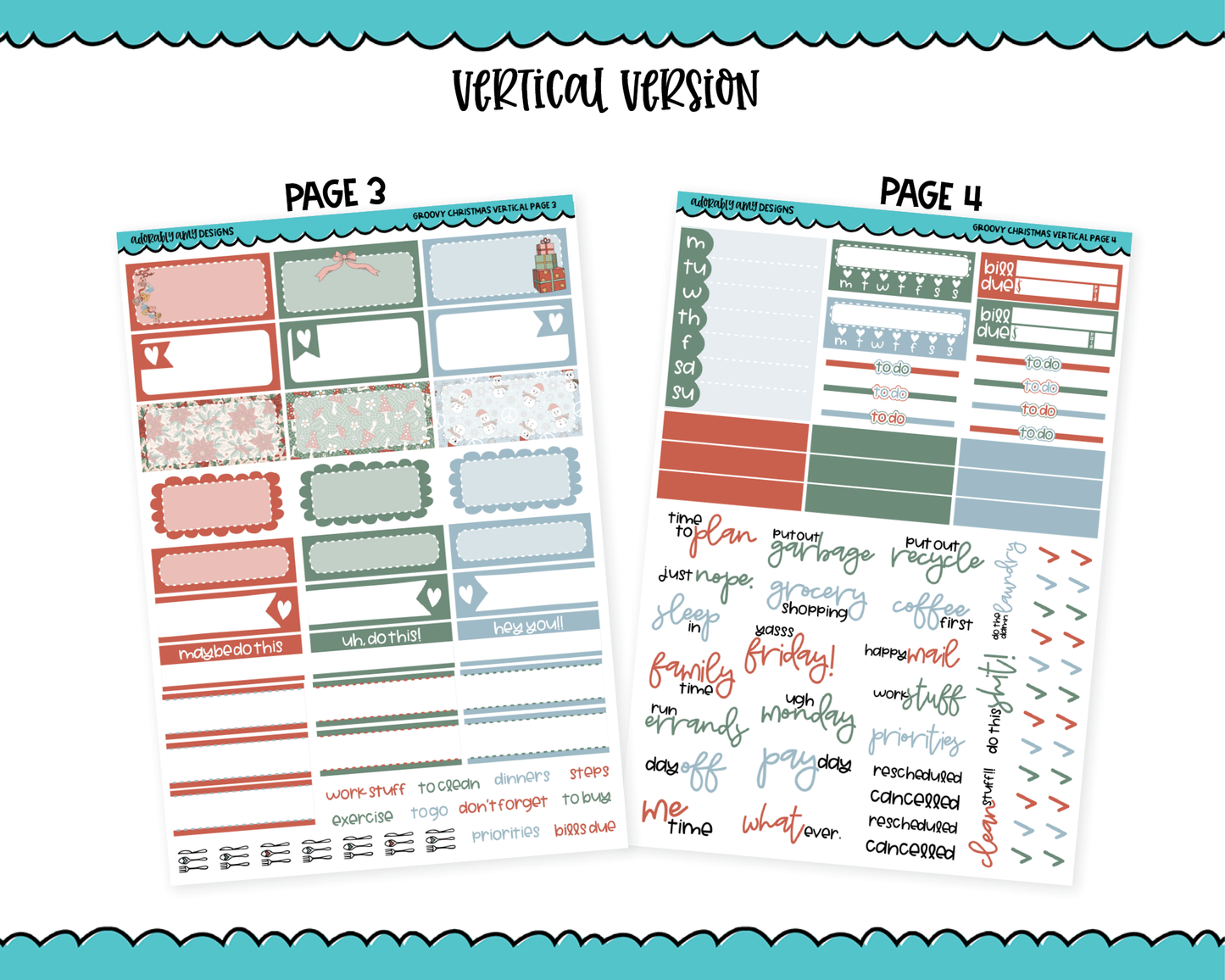 Vertical Groovy Christmas Holidays and Christmas Themed Planner Sticker Kit for Vertical Standard Size Planners or Inserts