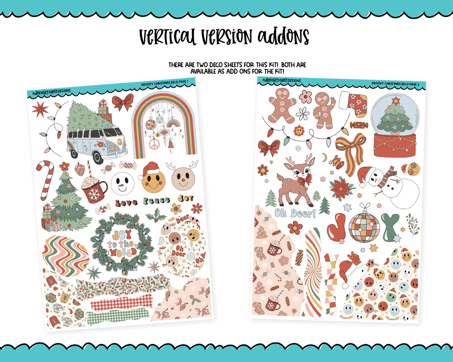 Vertical Groovy Christmas Holidays and Christmas Themed Planner Sticker Kit for Vertical Standard Size Planners or Inserts