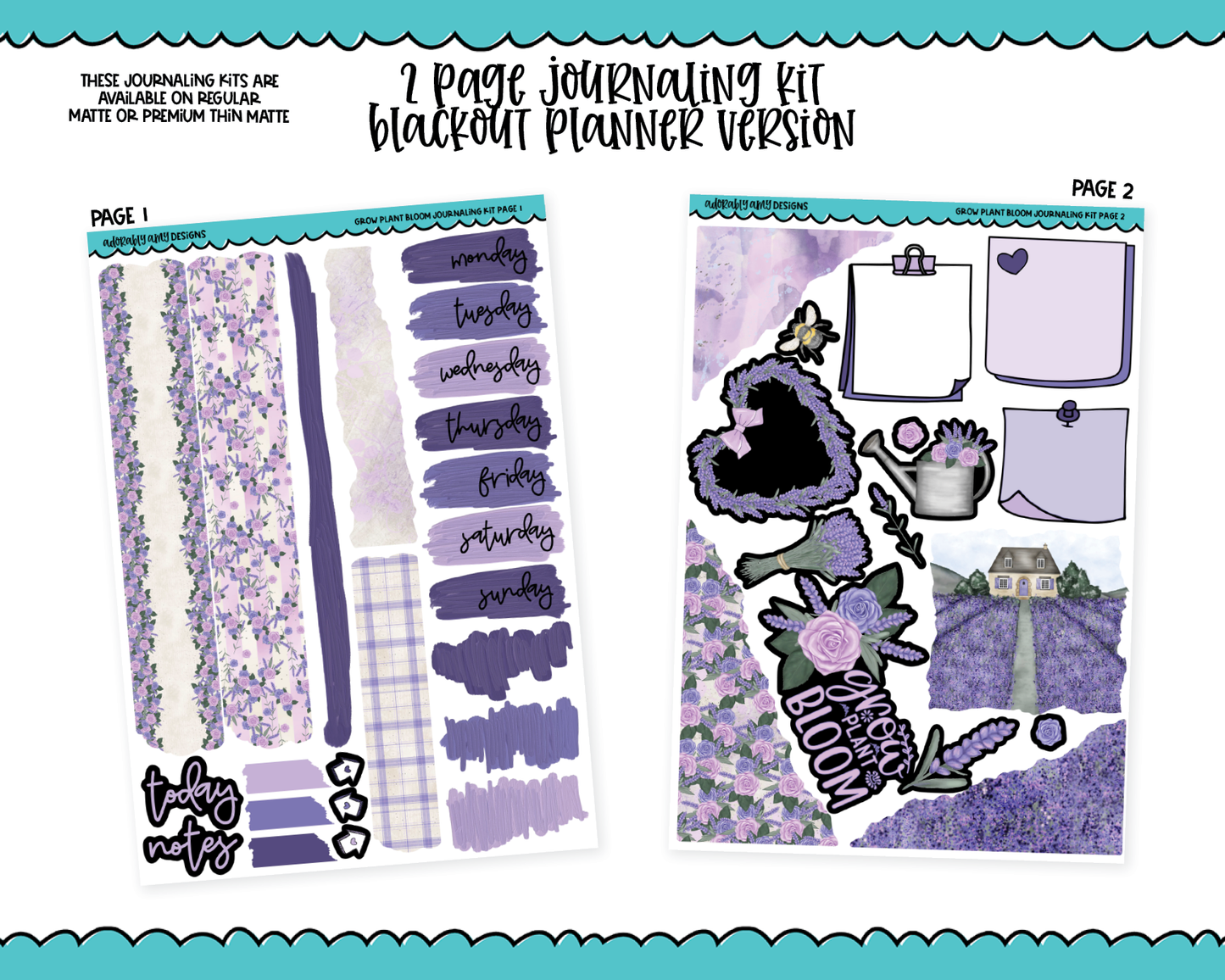 Journaling Kit Grow Plant Bloom Themed Planner Sticker Kit in White OR Black for Blackout Planners