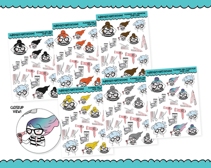 Doodled Planner Girls Character Stickers Haircare Decoration Planner Stickers for any Planner or Insert