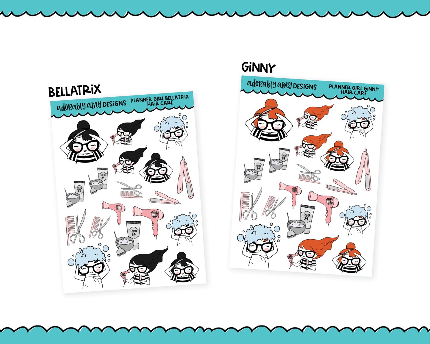 Doodled Planner Girls Character Stickers Haircare Decoration Planner Stickers for any Planner or Insert