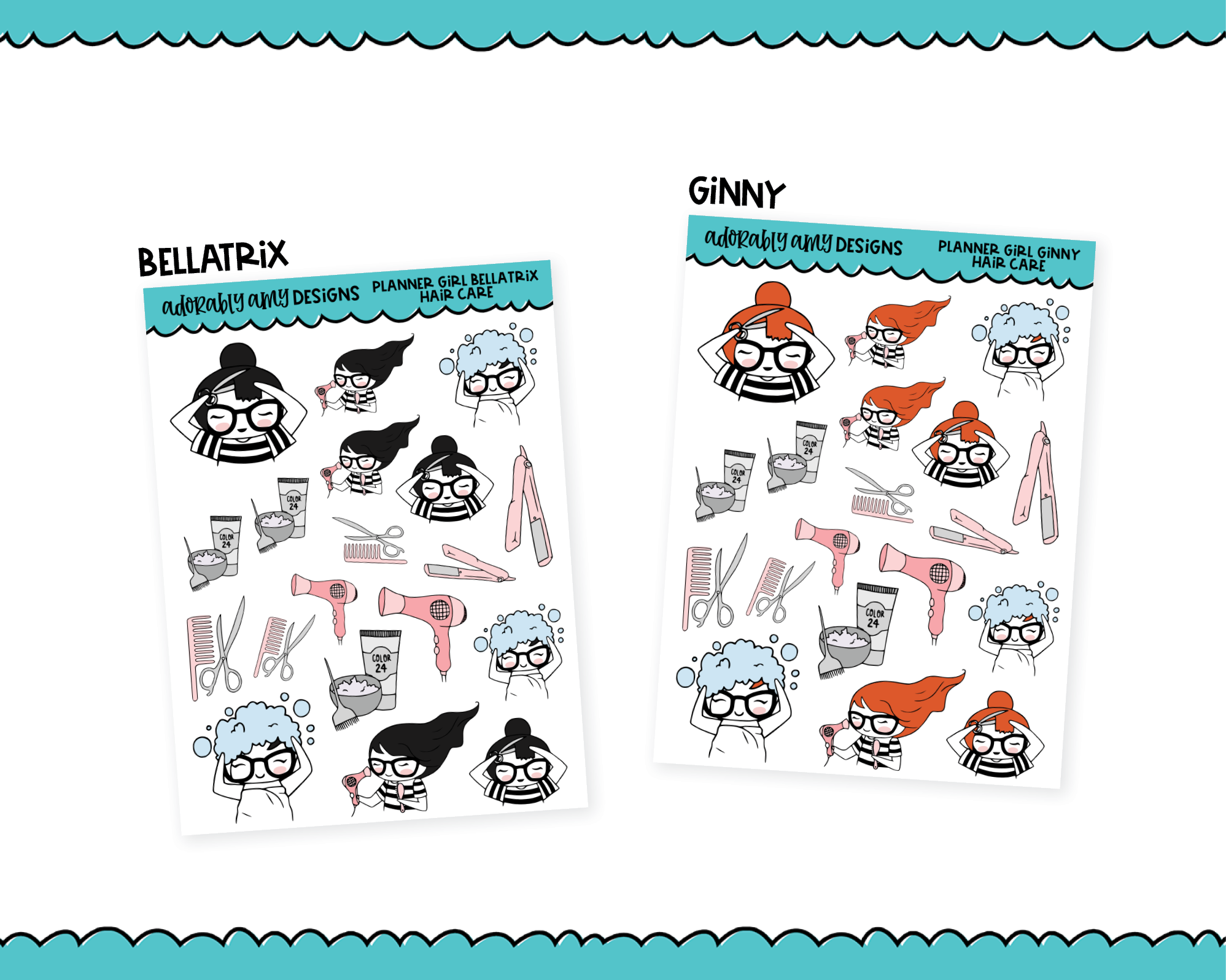 Doodled Planner Girls Character Stickers Haircare Decoration Planner S –  Adorably Amy Designs