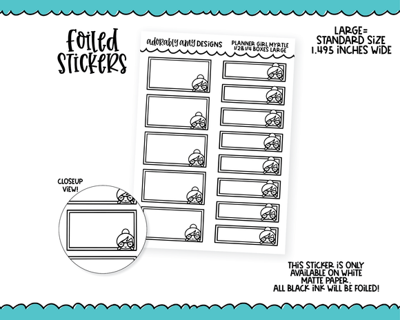 Foiled Planner Girl Myrtle Half & Quarter Boxes Two Sizes Planner Stickers for any Planner or Insert