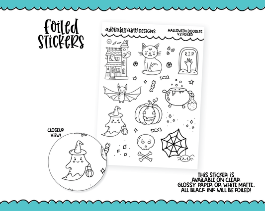 Foiled Halloween Doodles V2 Sampler Planner Stickers for any Planner or Insert