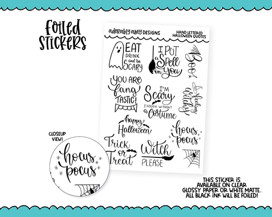 Foiled Hand Lettered Happy Halloween Doodley Typography Planner Stickers for any Planner or Insert