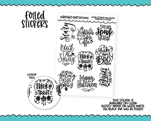Foiled Hand Lettered Halloween Quotes V2 Sampler Planner Stickers for any Planner or Insert