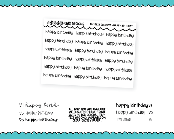 Foiled Tiny Text Series - Happy Birthday Checklist Size Planner