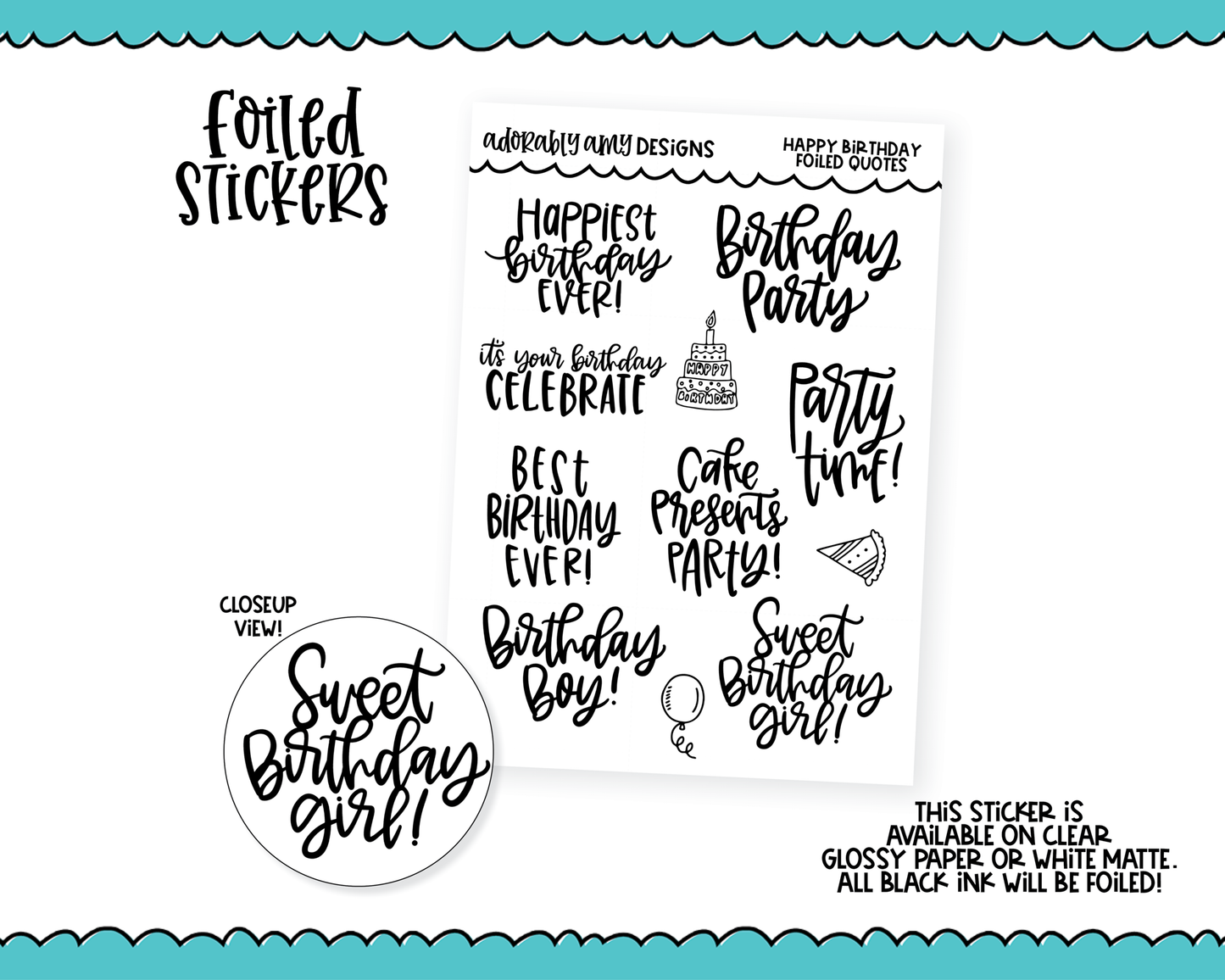 Foiled Happy Birthday Quotes Sampler Planner Stickers for any Planner or Insert