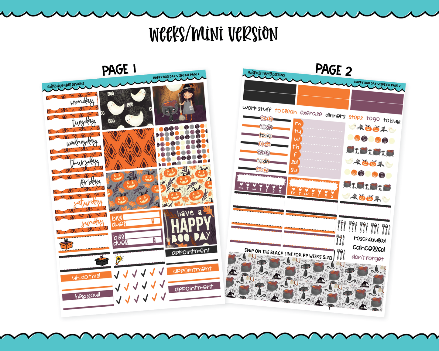 Mini B6/Weeks Happy Boo Day Halloween Theme Weekly Planner Sticker Kit sized for ANY Vertical Insert