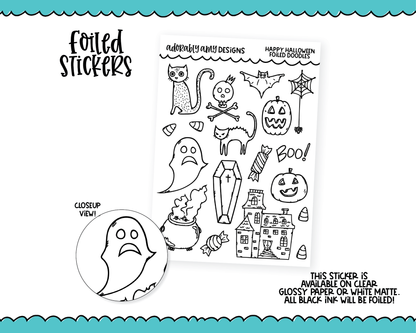 Foiled Halloween Doodles Planner Stickers for any Planner or Insert