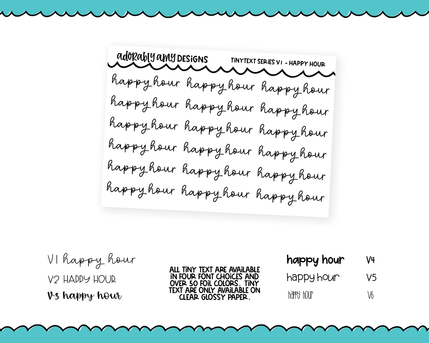 Foiled Tiny Text Series - Happy Hour Checklist Size Planner Stickers for any Planner or Insert