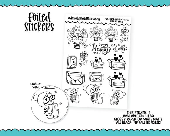 Foiled Doodled Planner Girls Myrtle Happy Mail Decoration Planner Stickers for any Planner or Insert