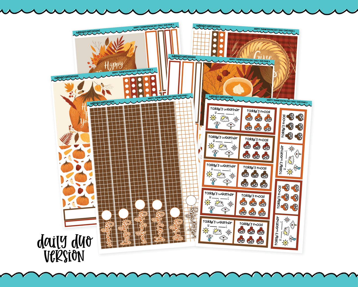 Daily Duo Happy Thanksgiving Day Thanksgiving Themed Weekly Planner Sticker Kit for Daily Duo Planner