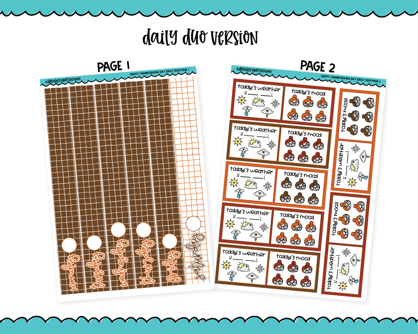 Daily Duo Happy Thanksgiving Day Thanksgiving Themed Weekly Planner Sticker Kit for Daily Duo Planner